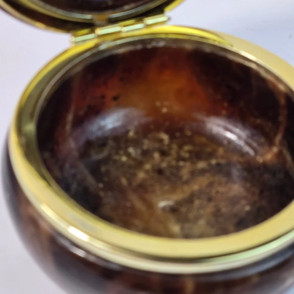 Genuine Alabaster Trinket Box Hand Carved Italy Brown Marbled Stone Jewelry Box
